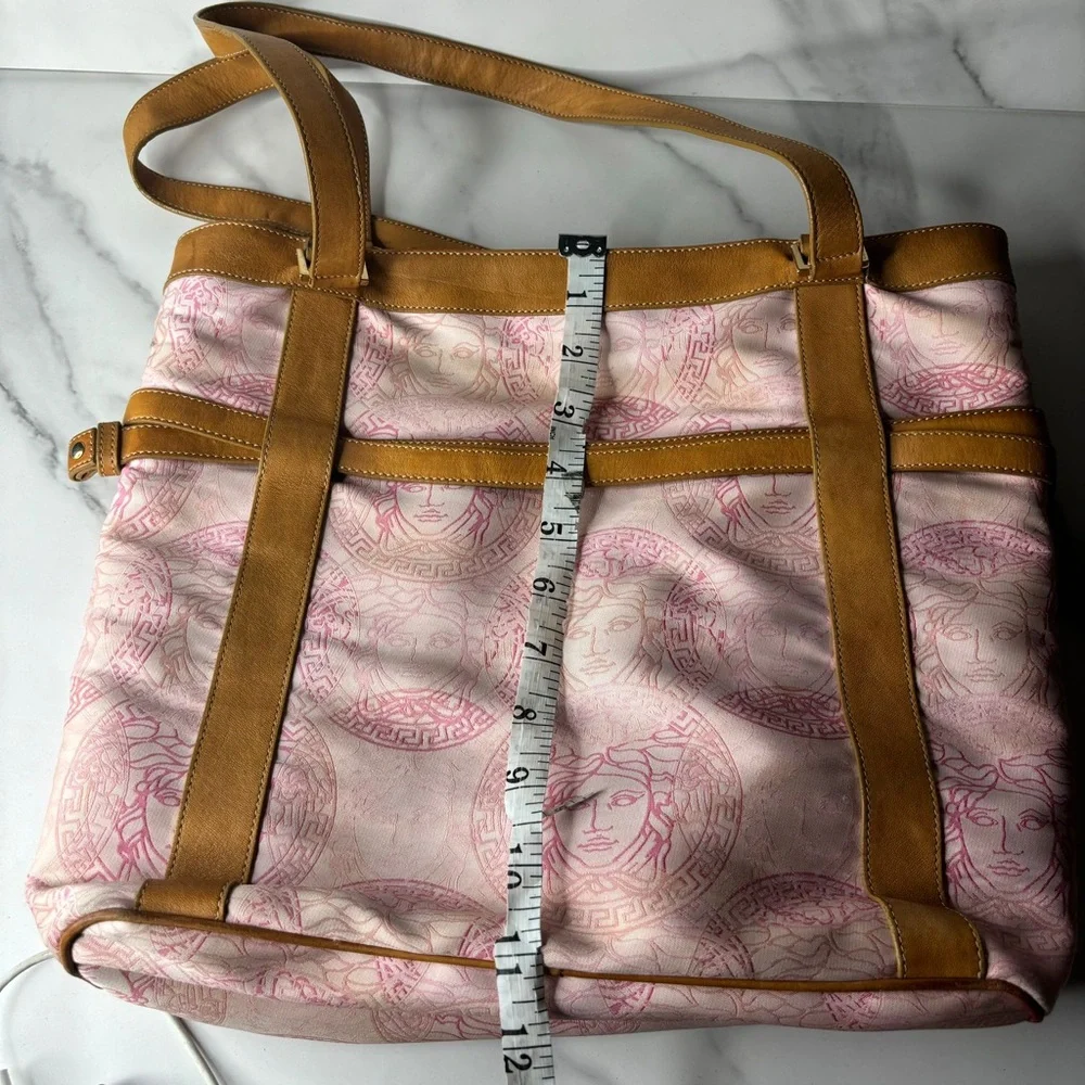 Versace Medusa Pink Leather And Canvas 2 Side Handle Tote/ Bag